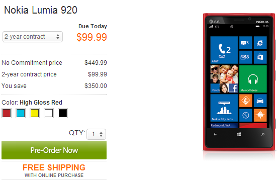 Nokia Lumia 920 AT&T On Contract Price