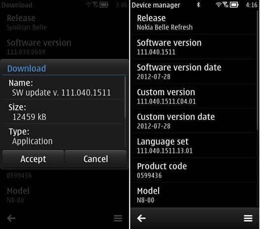 Belle Refresh Update v111.040.1511 For Nokia N8