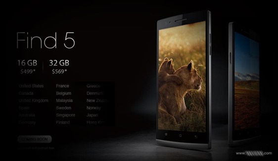 32GB Oppo Find 5 International Markets Availability