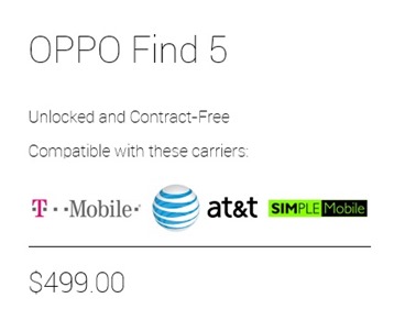 Oppo Find 5 U.S. Pricing