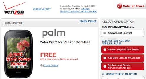 Verizon's Palm Pre 2 For Free