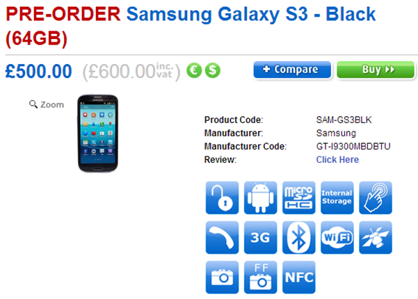 Pre-Order Samsung Galaxy S3 64GB