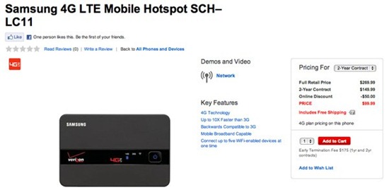 Samsung 4G LTE Mobile Hotspot Verizon Pricing