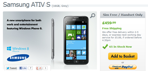 Samsung ATIV S Expansys UK Pricing
