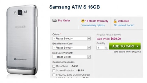 Samsung ATIV S Pre-Order in Australia