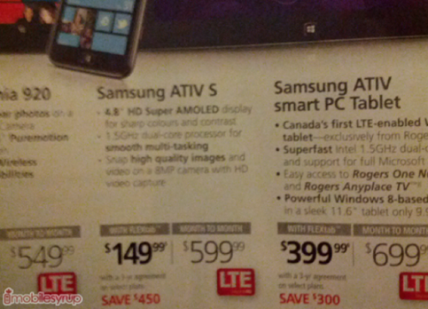 Rogers Samsung ATIV S Priced at $149