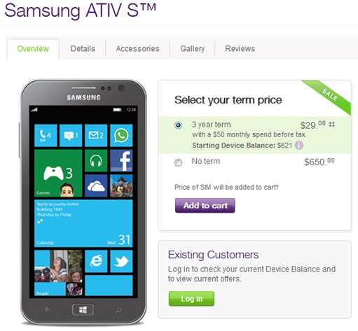Samsung ATIV S Telus Canada Pricing