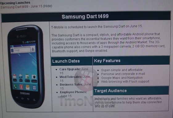 T-Mobile's Samsung Dart Release Date Leaked