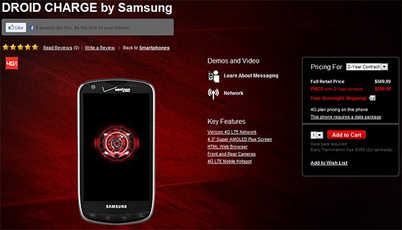 Verizon's Samsung Droid Charge Pricing