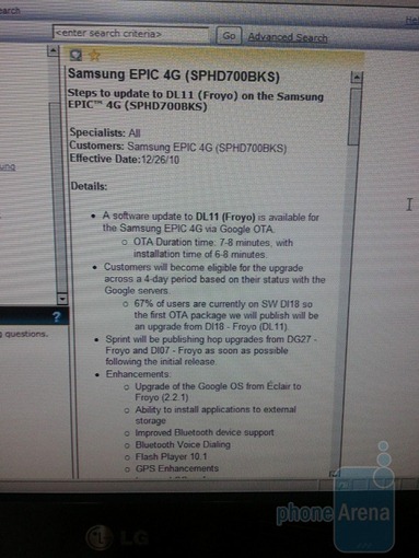 Samsung Epic 4G  getting Froyo on Dec 26th