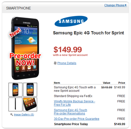 Sprint’s Samsung Epic 4G Touch For $149.99 At Wirefly 
