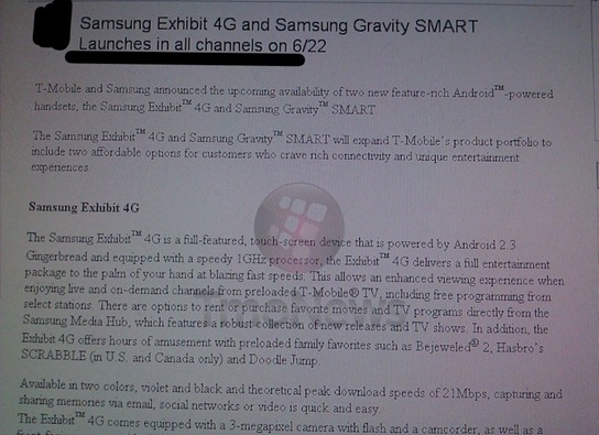 Samsung Exhibit 4G & Gravity SMART Launches On June 22nd