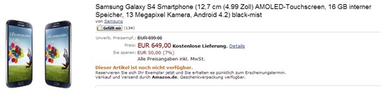 Galaxy S4 Pre-Order by Amazon.de