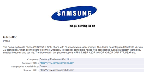 Samsung GT S5830 Galaxy S Mini Bluetooth 3.0