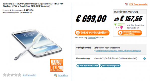 Samsung Galaxy Mega 6.3 is now up for pre-order