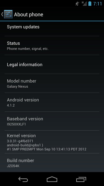 Android 4.1.2 JZO54K Update For Galaxy Nexus