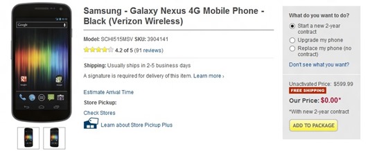 Verizon’s Galaxy Nexus Is Now Free At Best Buy