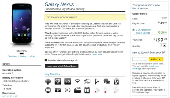 Galaxy Nexus Sprint Pricing
