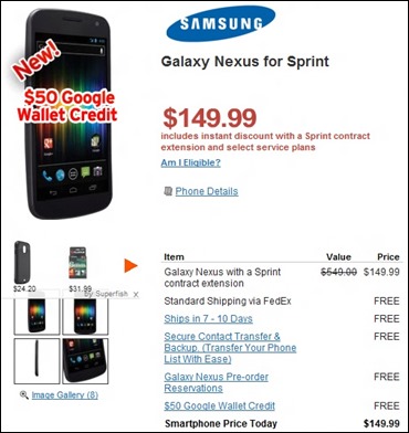 Wirefly's Price Cut for Galaxy Nexus Sprint