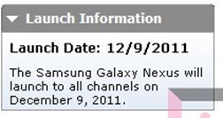 Samsung Galaxy Nexus On Dec 9th