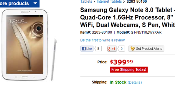 Samsung Galaxy Note 8.0 is now available for sale