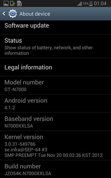 Samsung Galaxy Note Jelly Bean 4.1.2 JZO54K