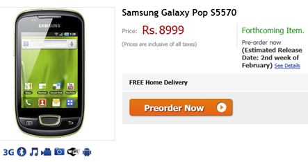 Samsung Galaxy Pop Pricing In India