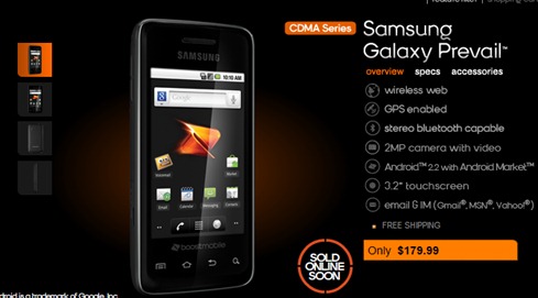 Samsung Galaxy Prevail For Boost Mobile Pricing