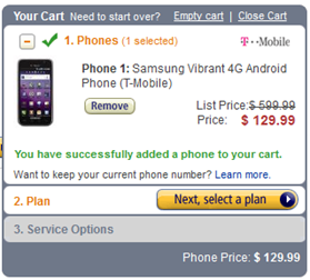 Samsung Galaxy S 4G Amazon Pricing