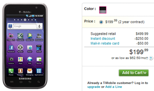 Samsung Galaxy S 4G TMobile Pricing
