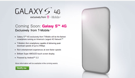 Samsung Galaxy S 4G TMobile SignUp Page