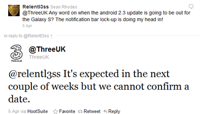 Samsung Galaxy S Gingerbread Update Confirmation By Three UK