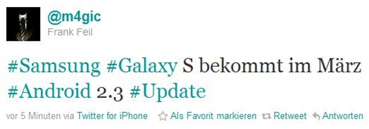 Samsung Galaxy S i9000 Gingerbread Update in March