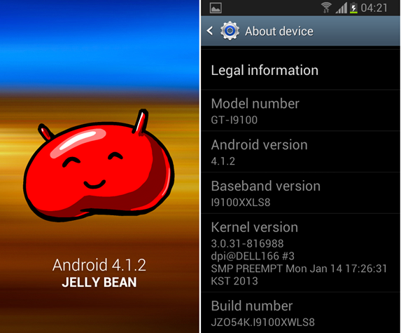 Galaxy S II I9100 Android 4.1.2 Jelly Bean