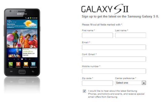 Samsung Galaxy S II Sign Up Page Is Live Now