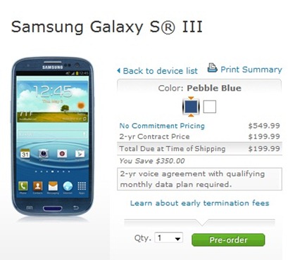 AT&T’s Galaxy S III For Pre-Order For $199