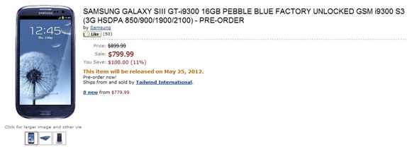 Samsung Galaxy S III GT-I9300 Pre-Order At Amazon