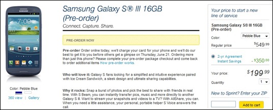 Sprint’s Galaxy S III 16GB Pre-Order