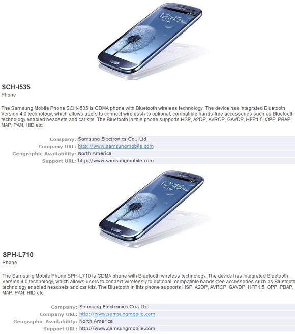 Bluetooth Sig Confirms Samsung Galaxy S Iii For Verizon Sgh I535 And