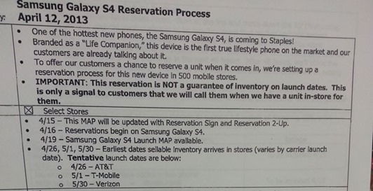 Galaxy S4 Release Dates by Staples