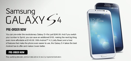 Sprint’s Samsung Galaxy S4 Pre-Order