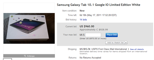 Samsung Galaxy Tab 10.1 Google I/O Limited Edition For eBay Bidding