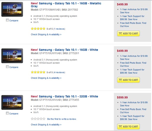 Samsung Galaxy Tab 10.1 USB Wi-Fi Best Buy Pricing
