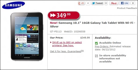 Galaxy Tab 2 10.1 Presale in Canada 