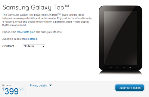 Samsung Galaxy Tab Bell Pricing
