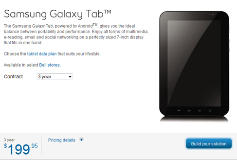 Samsung Galaxy Tab Bell Pricing