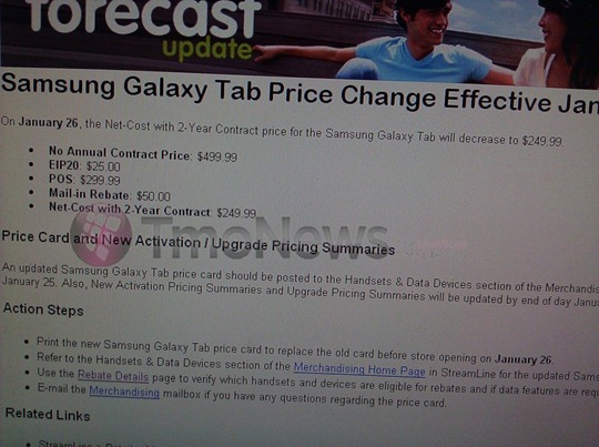 T-Mobile's Samsung Galaxy Tab Price Drops