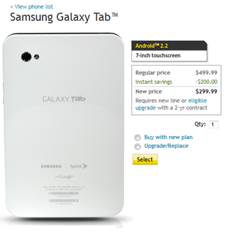 Samsung Galaxy Tab Price Drops by Sprint