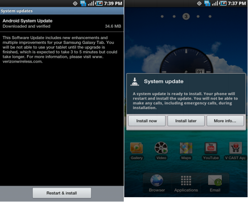 Verizon Samsung Galaxy Tab's Software Update