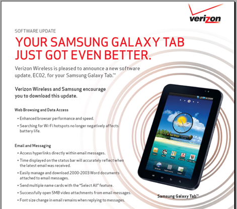 Verizon Samsung Galaxy Tab's Software Update
